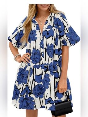 Wenrine Blue & Cream Floral Dress